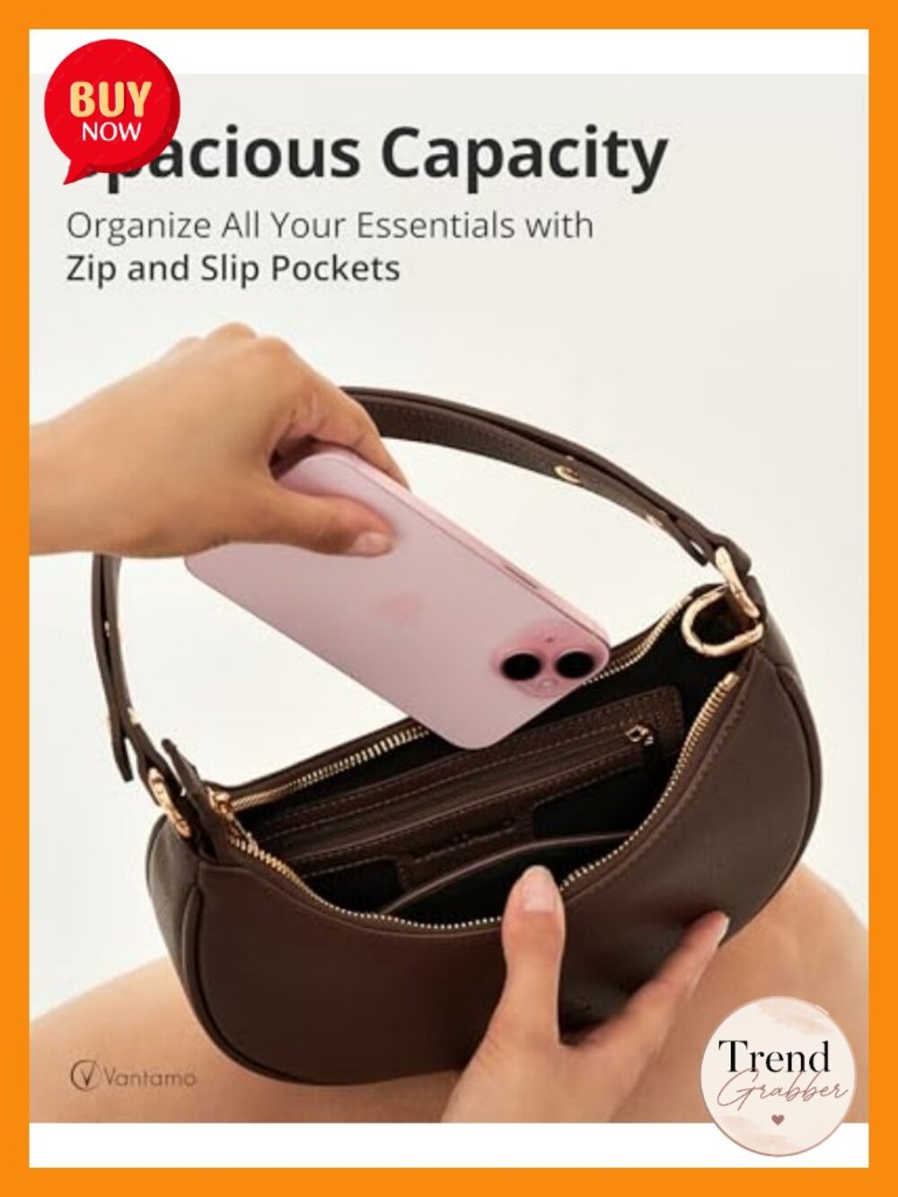 Half Moon Clutch Crossbody Bag PU Leather RFID Anti-Theft Clip - Picture 3 of 6